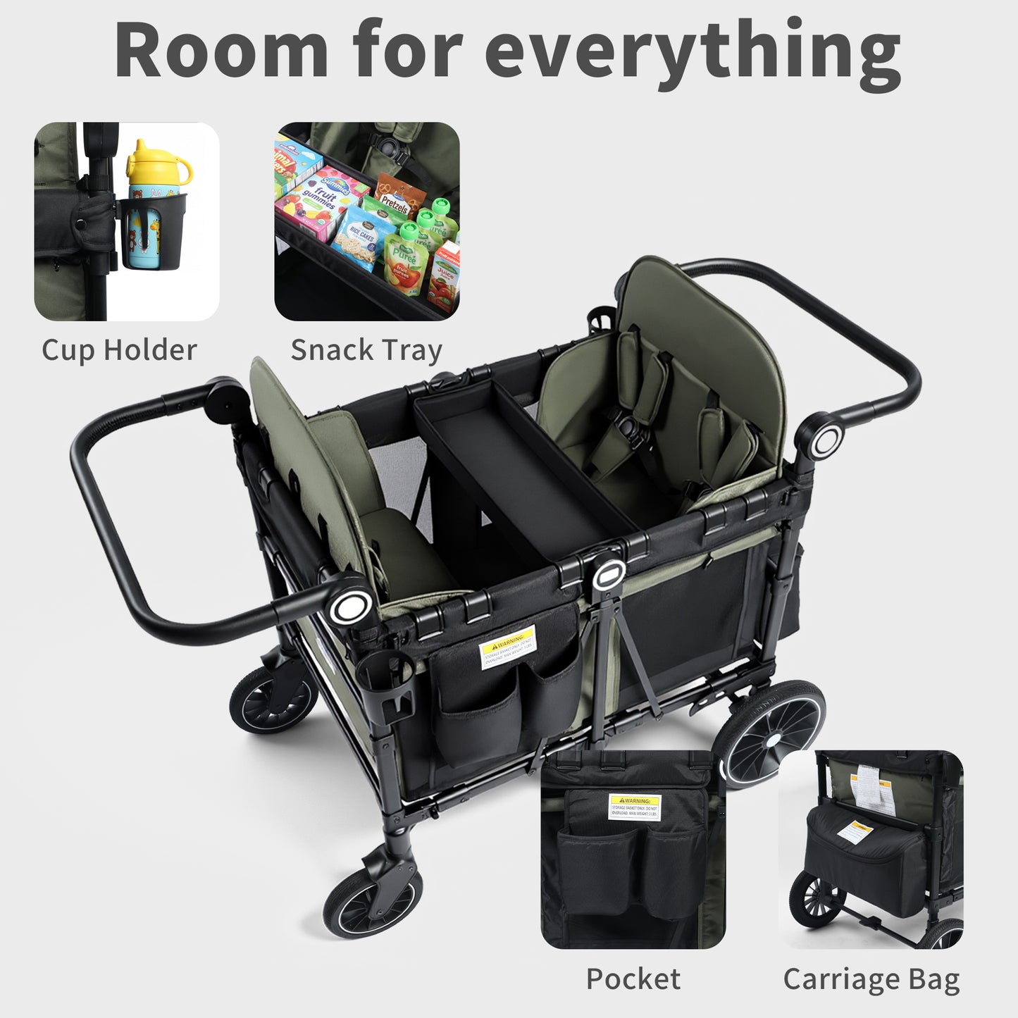 AILEEKISS Wagon Stroller for 4 Toddlers, 4-in-1 Baby Wagon with Canopy, 59 Pounds, Green