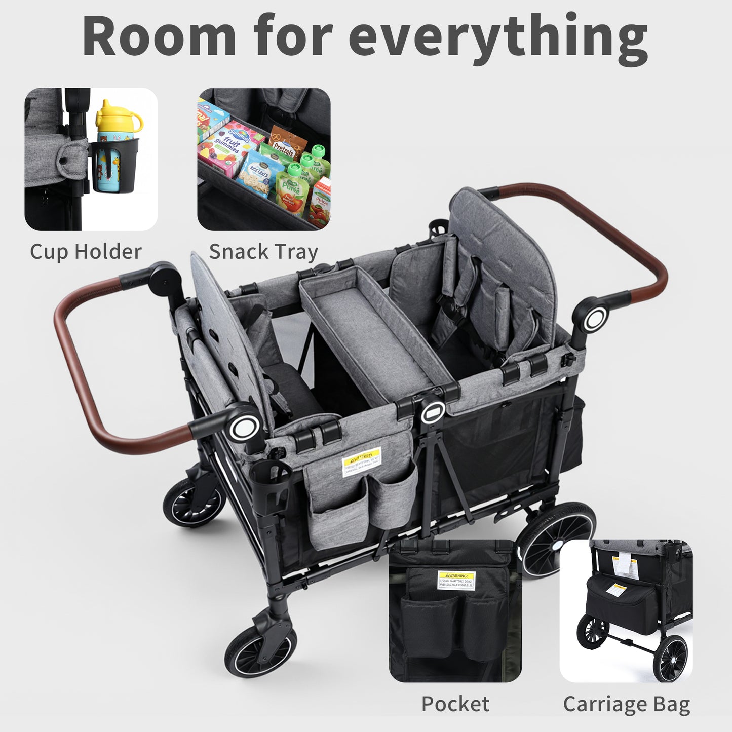 AILEEKISS Wagon Stroller for 4 Toddlers, 4-in-1 Baby Wagon with Canopy, 59 Pounds, Black Grey