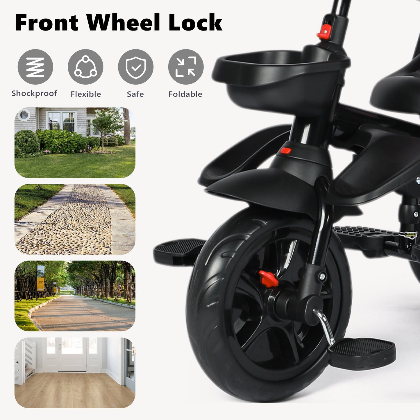 AILEEKISS Folding Kids' Tricycle, 8 IN1 Baby Trike W/Removable Canpoy&Parental Push Rod, Toddler Bike Stroller for Kids 1-5 Years, Black