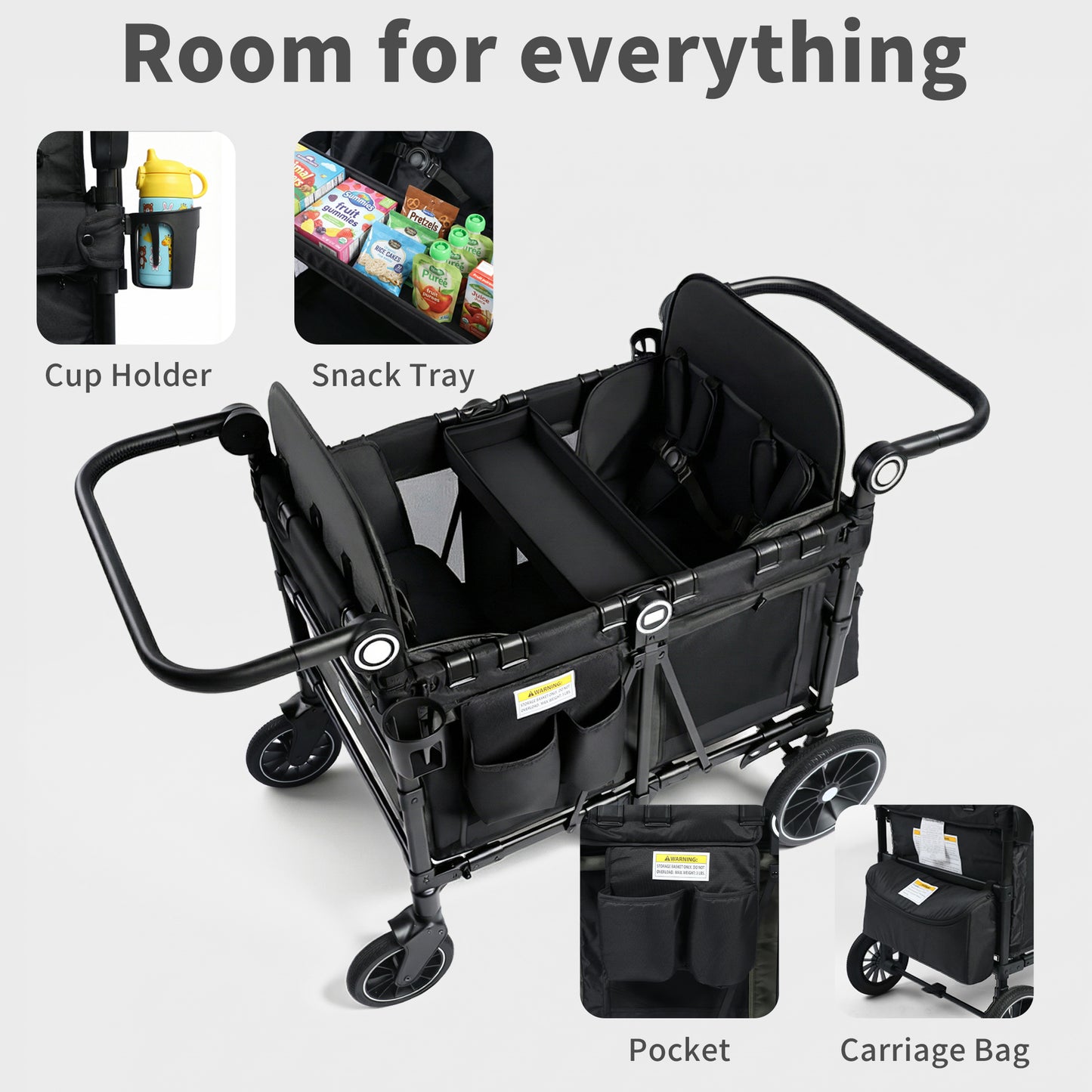 AILEEKISS Wagon Stroller for 4 Toddlers, 4-in-1 Baby Wagon with Canopy, 59 Pounds, Black