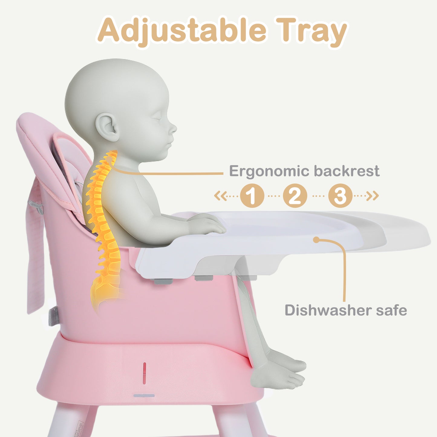 AILEEKISS 8 in 1 Baby High Chair, Toddler Dining Booster Seat for Eating, Pink White