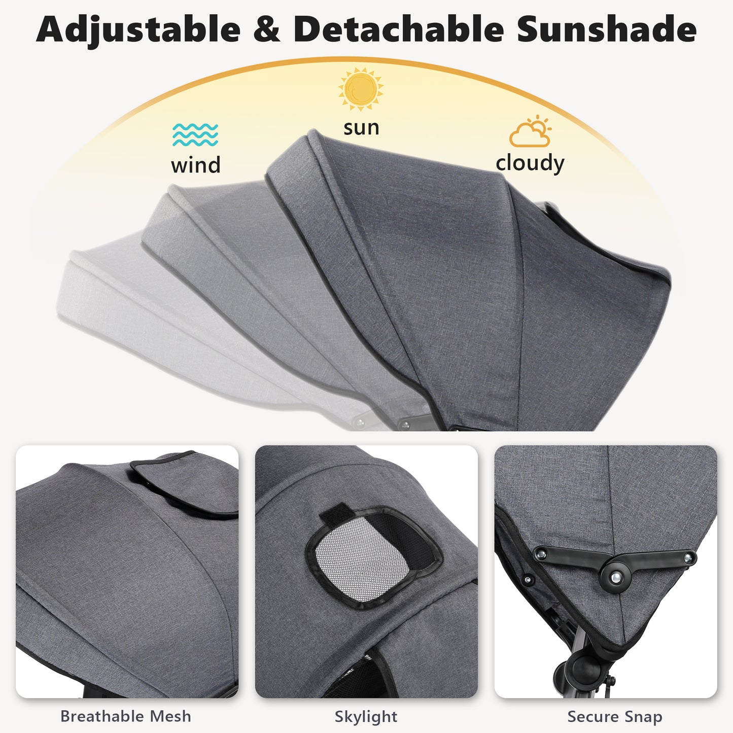 AILEEKISS 8-in-1 Kids' Tricycle Stroller, Toddler Bicycle Unisex Ride Trike 1-6 Years, Grey