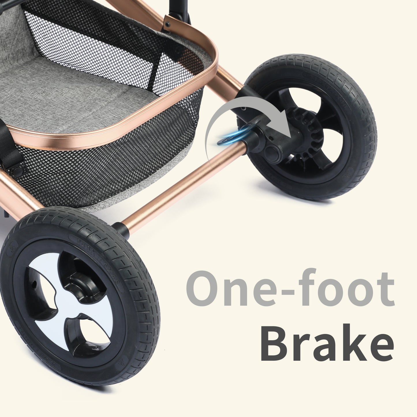 AILEEKISS 3 in 1 Convertible Baby Stroller, Unisex Folding Newborn Stroller with Big Seat, Rose Gold