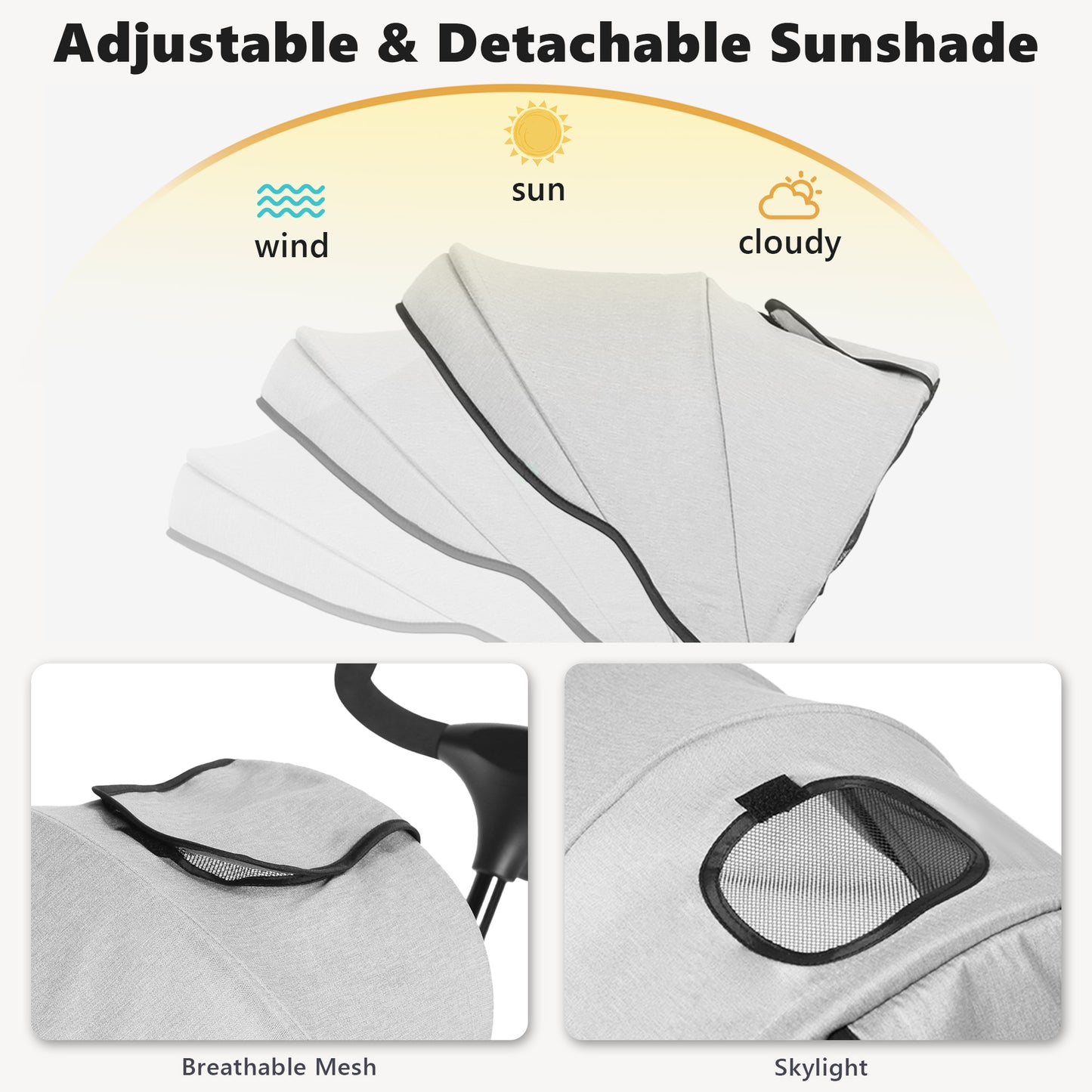 AILEEKISS 8-in-1 Kids' Tricycle Stroller, Folding Toddler Bicycle Unisex Ride Trike 1-6 Years, Light Grey