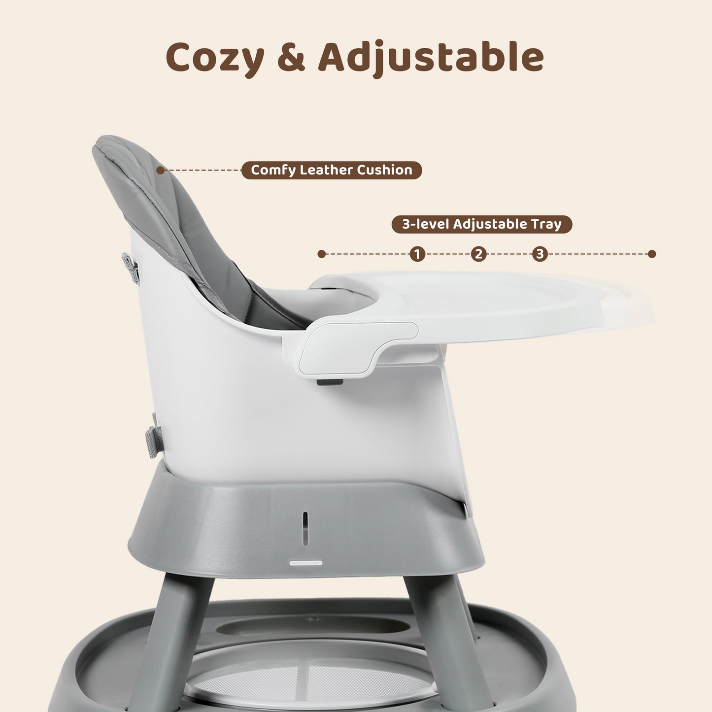 AILEEKISS 15 in 1 Baby High Chair, Toddler Dining Booster Seat w/Activity Center, Grey