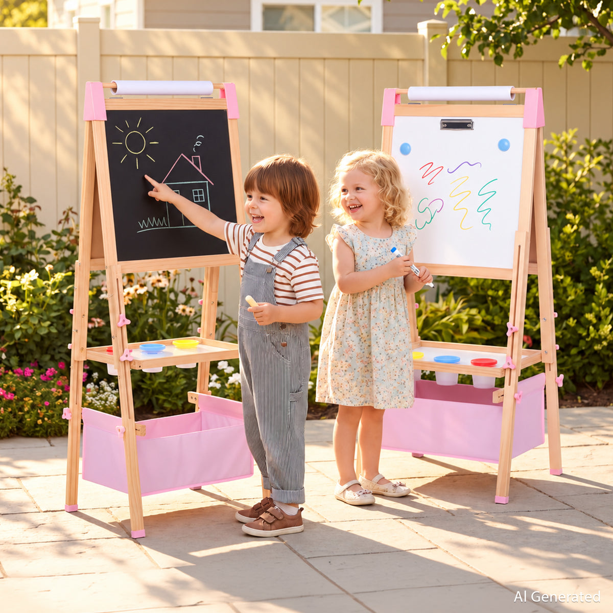 AILEEKISS Kids Art Easel Double-Sided Art Easel with Whiteboard and Chalkboard for Painting, Pink