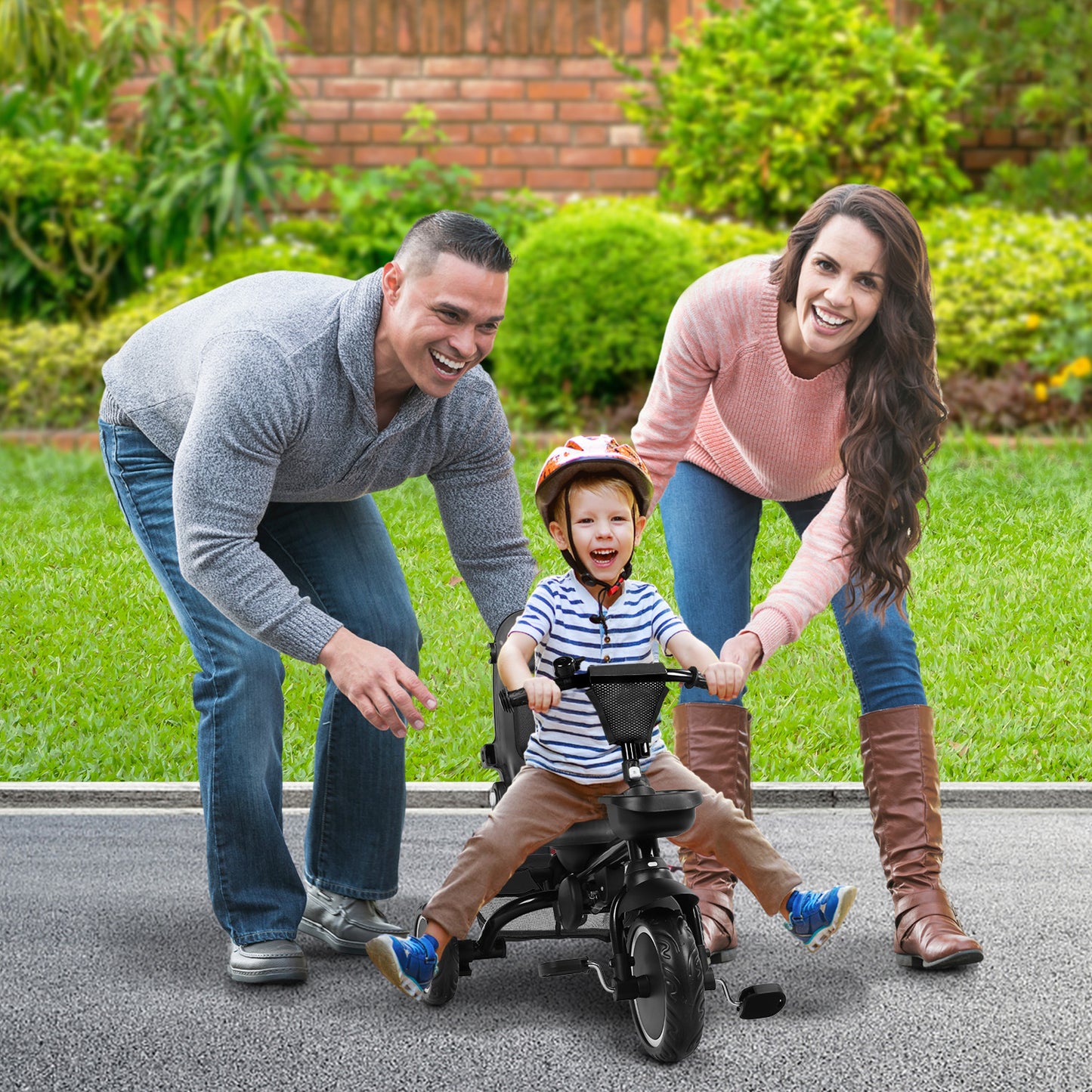 8-in-1 Kids' Tricycle Stroller, Folding Toddler Bicycle Unisex Ride Trike 1-6 Years, Black