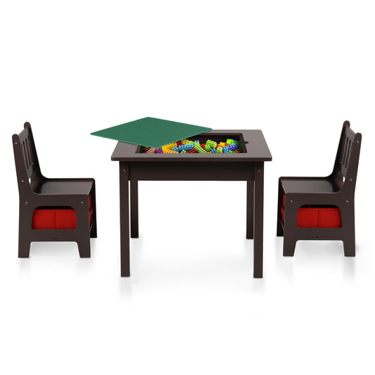 Kids Table and Chair Set, 2 in 1 Toddler Activity Table, Lego Block Play Table, Coffee