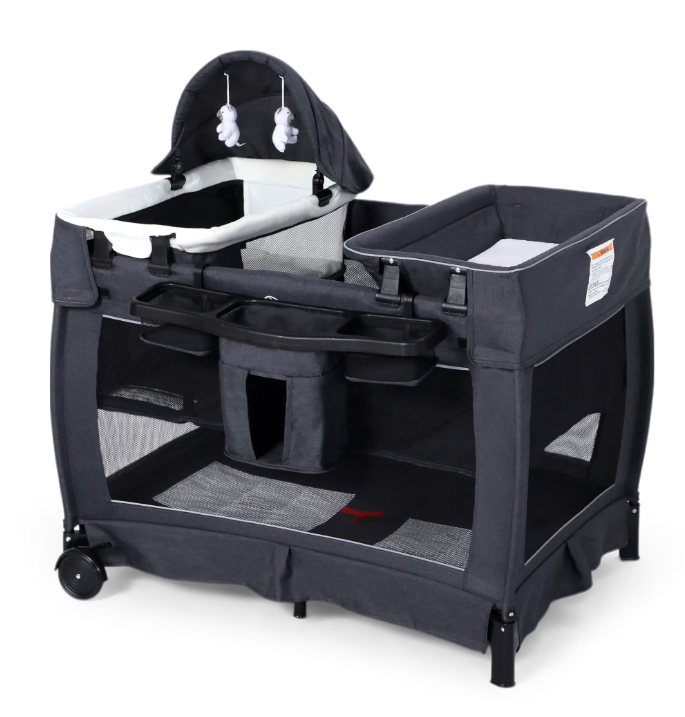 LINLUX Pack and Play w/ Bassinet & Changing Table, Baby Playard for Toddler, Newborn Crib Baby Bed,Dark Gray