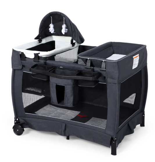 LINLUX Pack and Play w/ Bassinet & Changing Table, Baby Playard for Toddler, Newborn Crib Baby Bed,Dark Gray