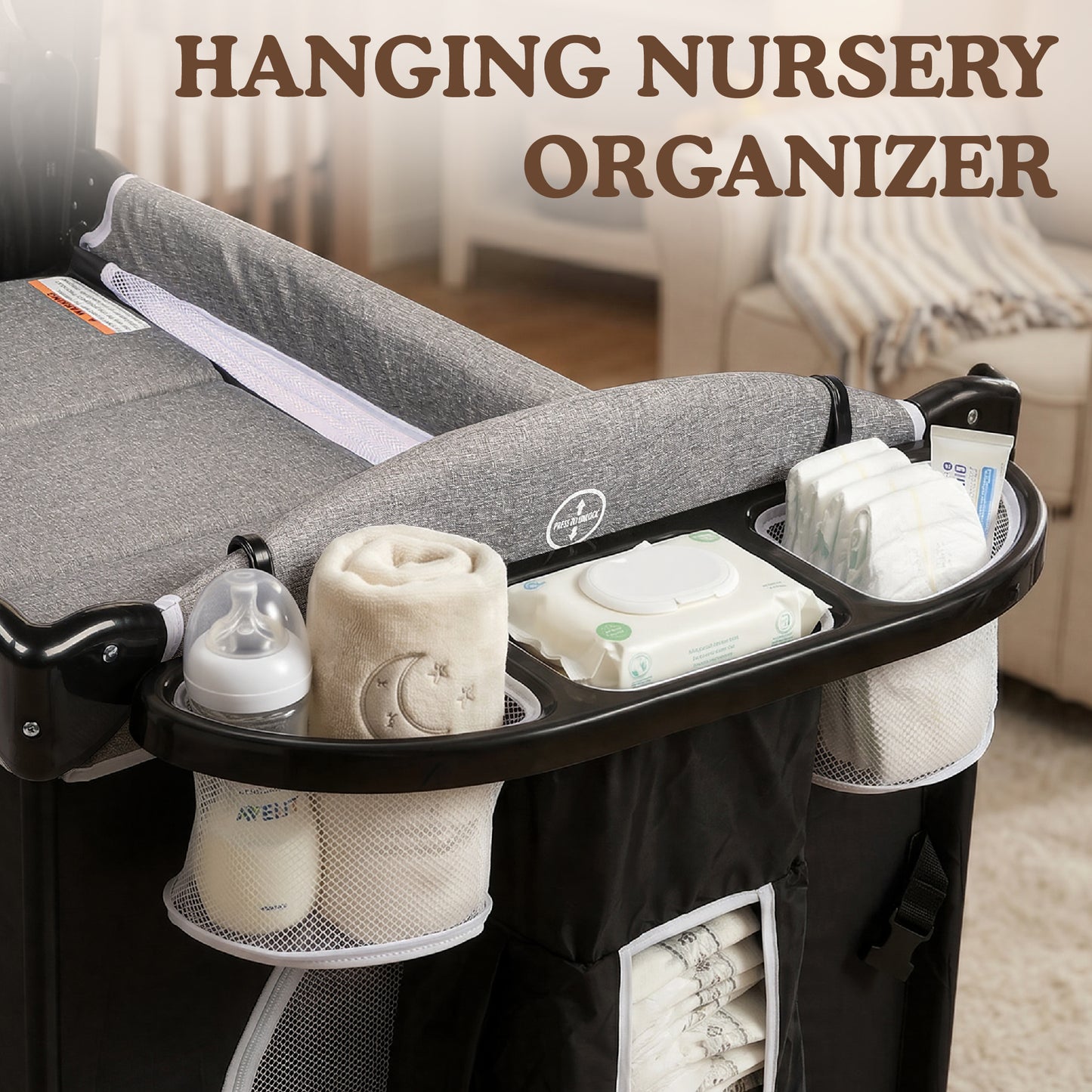 AILEEKISS 4-in-1 Portable Baby Play Yard with Changing Table for Newborn, Dark Grey
