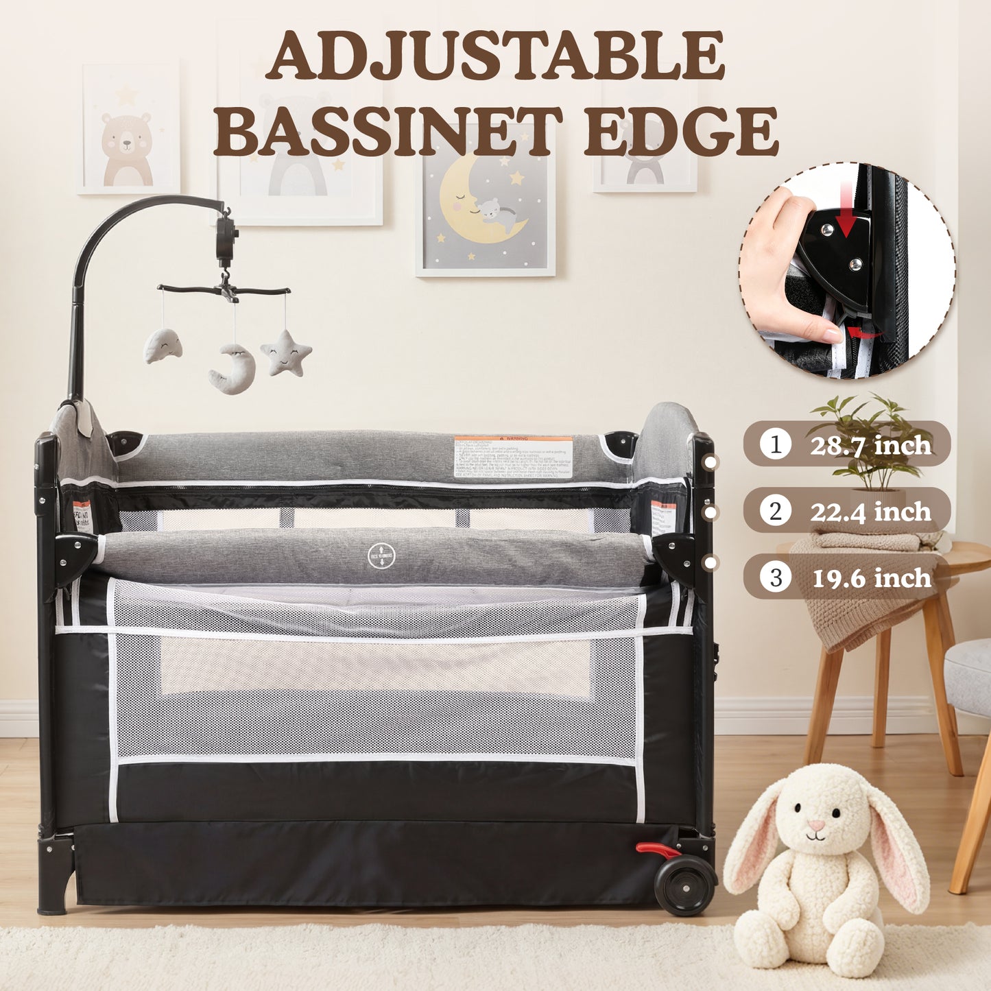 AILEEKISS 4-in-1 Portable Baby Play Yard with Changing Table for Newborn, Dark Grey