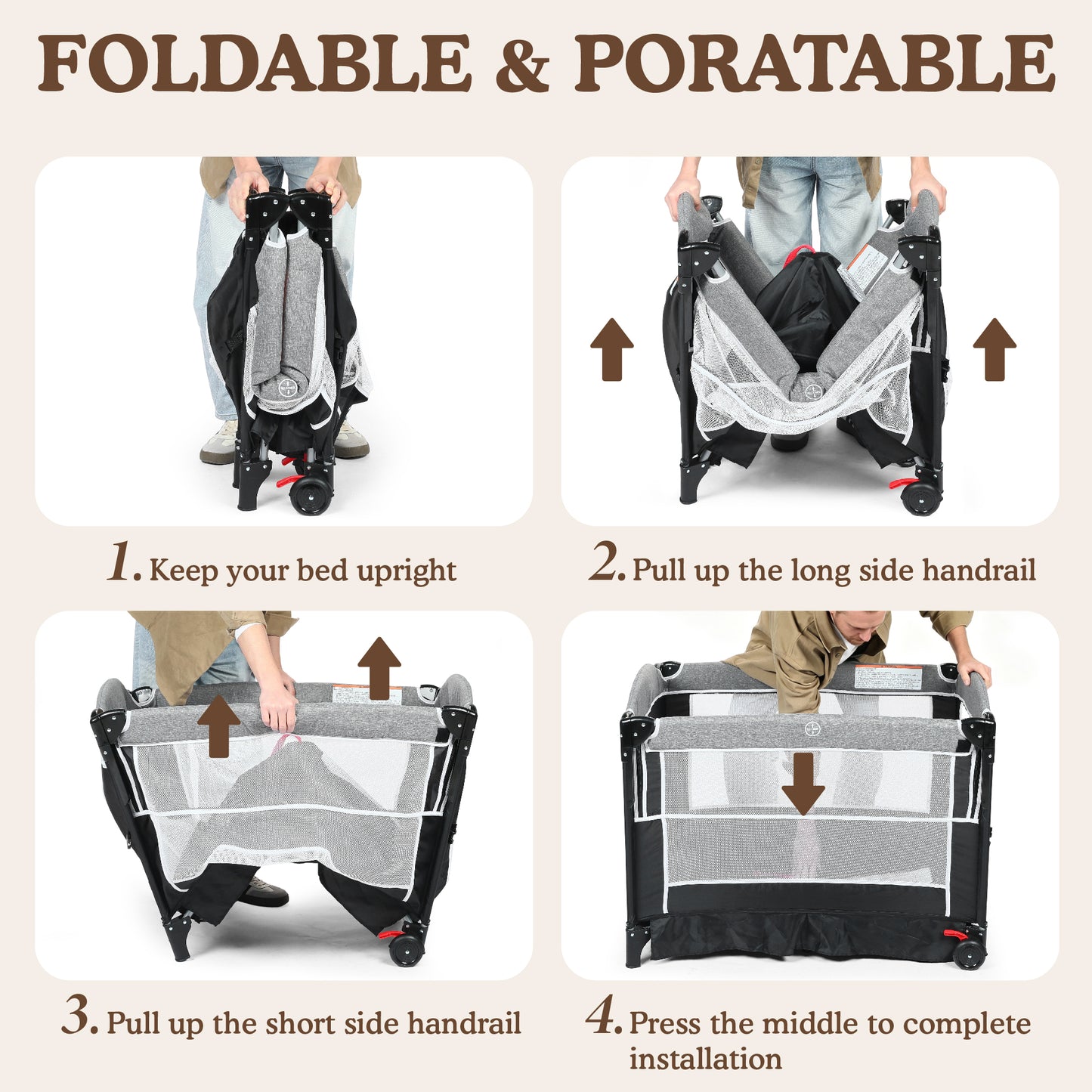 AILEEKISS 4-in-1 Portable Baby Play Yard with Changing Table for Newborn, Dark Grey