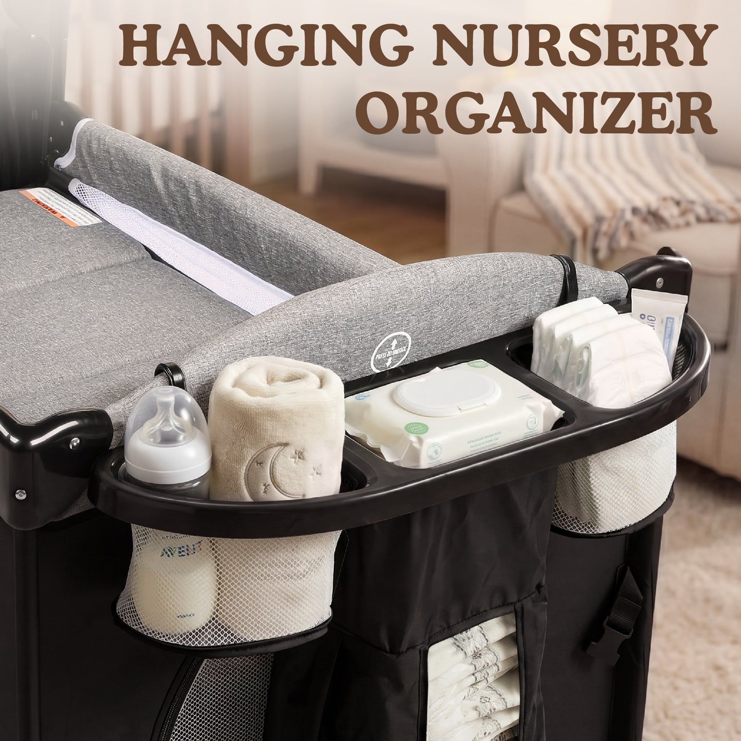 AILEEKISS 4-in-1 Portable Baby Play Yard with Changing Table for Newborn, Grey