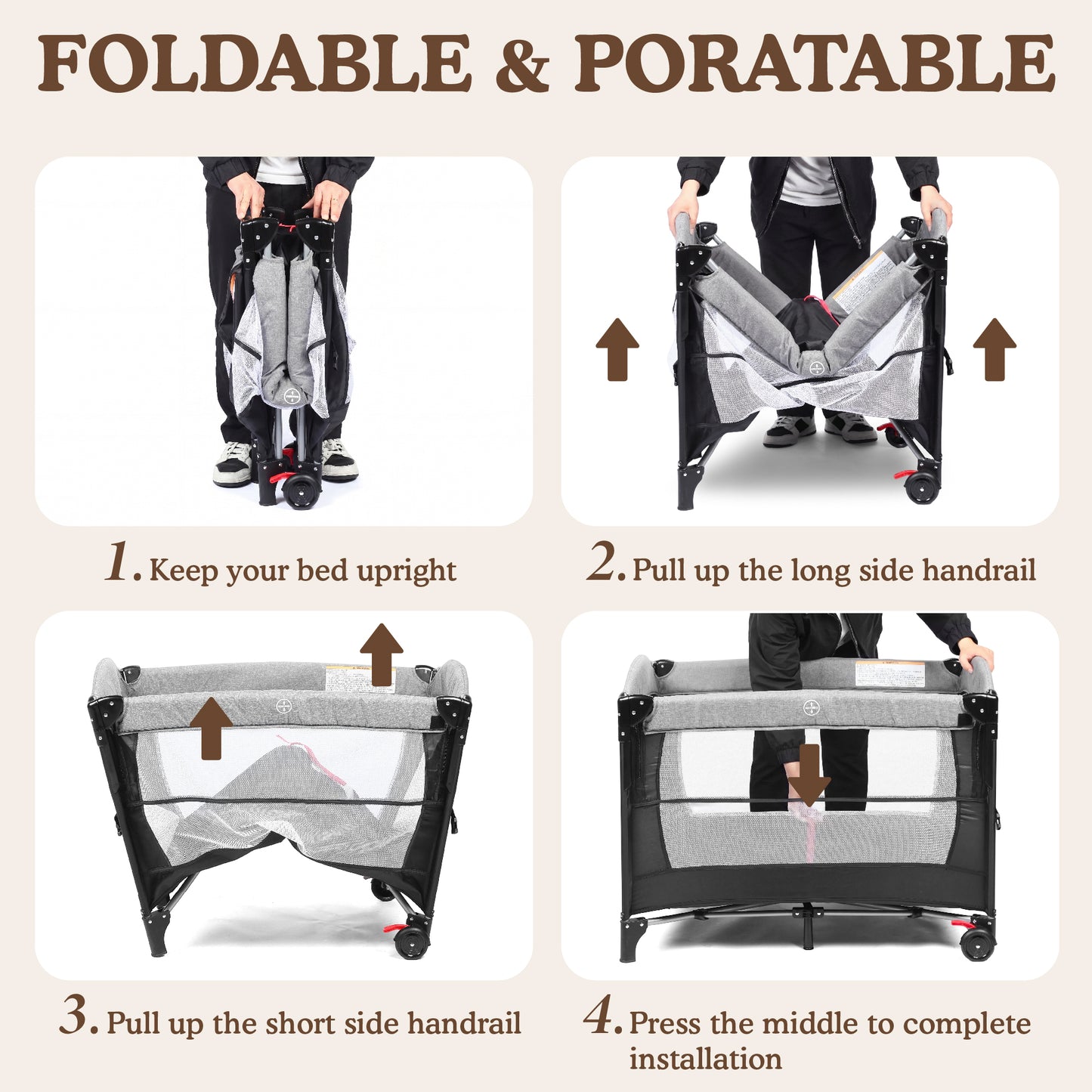 AILEEKISS 4-in-1 Portable Baby Play Yard with Changing Table for Newborn, Grey
