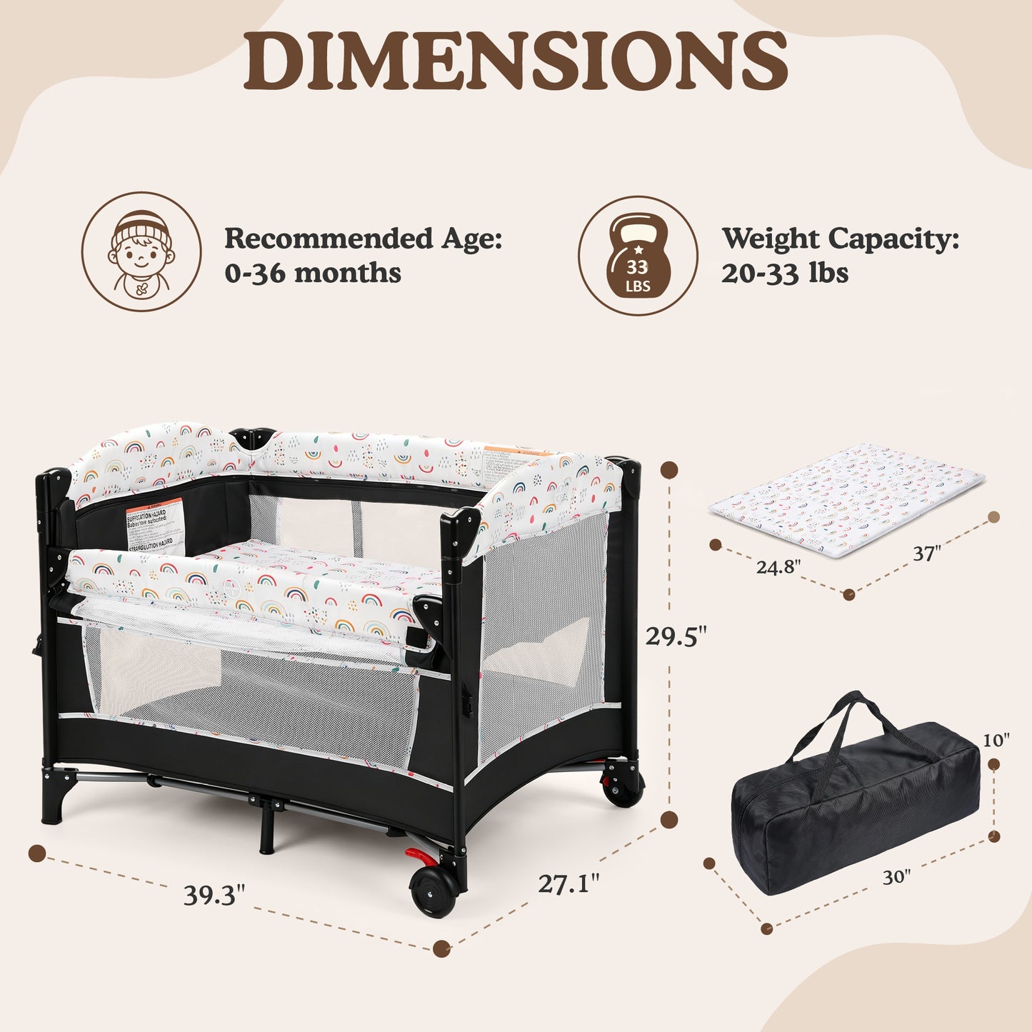 AILEEKISS 4-in-1 Portable Baby Play Yard with Changing Table for Newborn, Multicolor