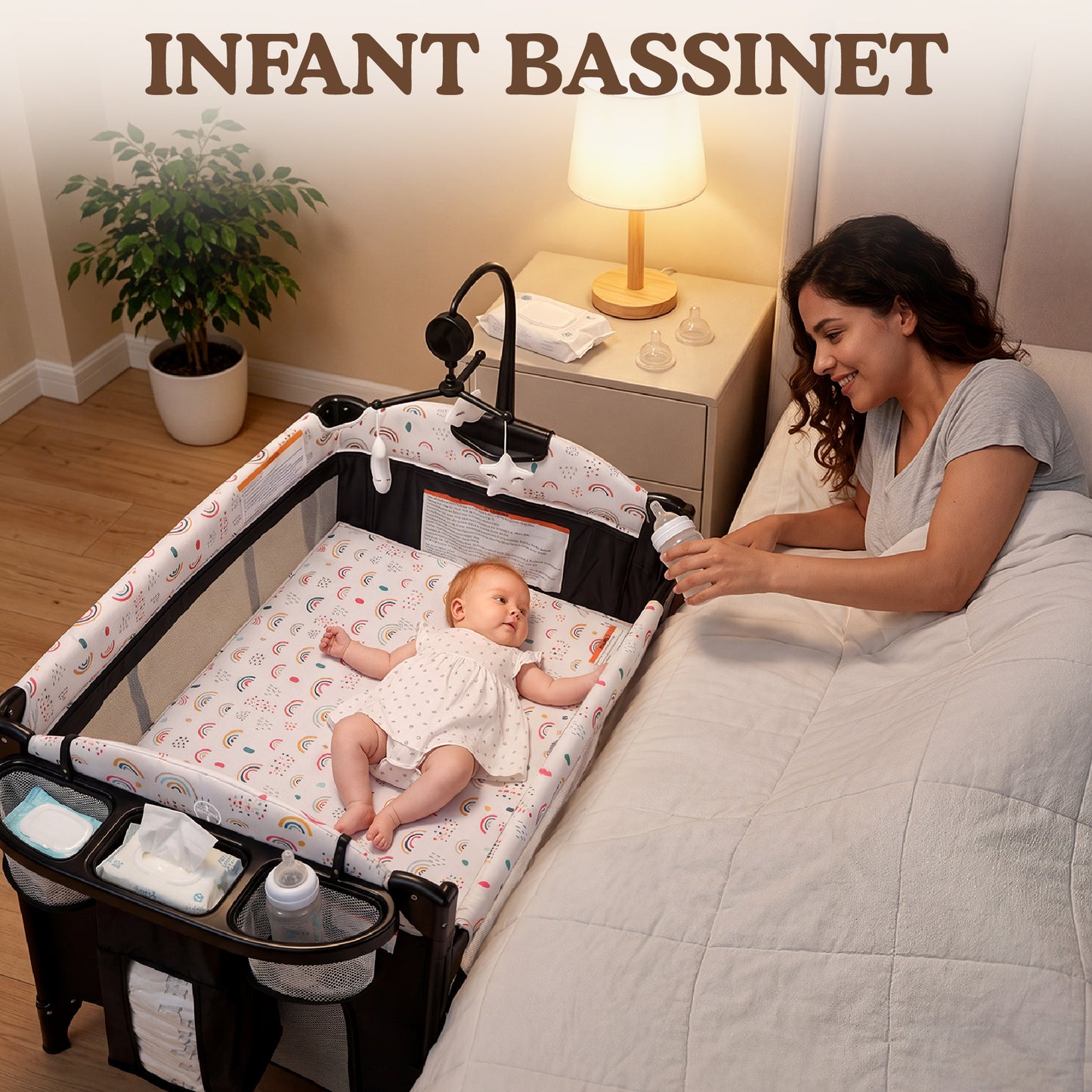 AILEEKISS 4-in-1 Portable Baby Play Yard with Changing Table for Newborn, Multicolor