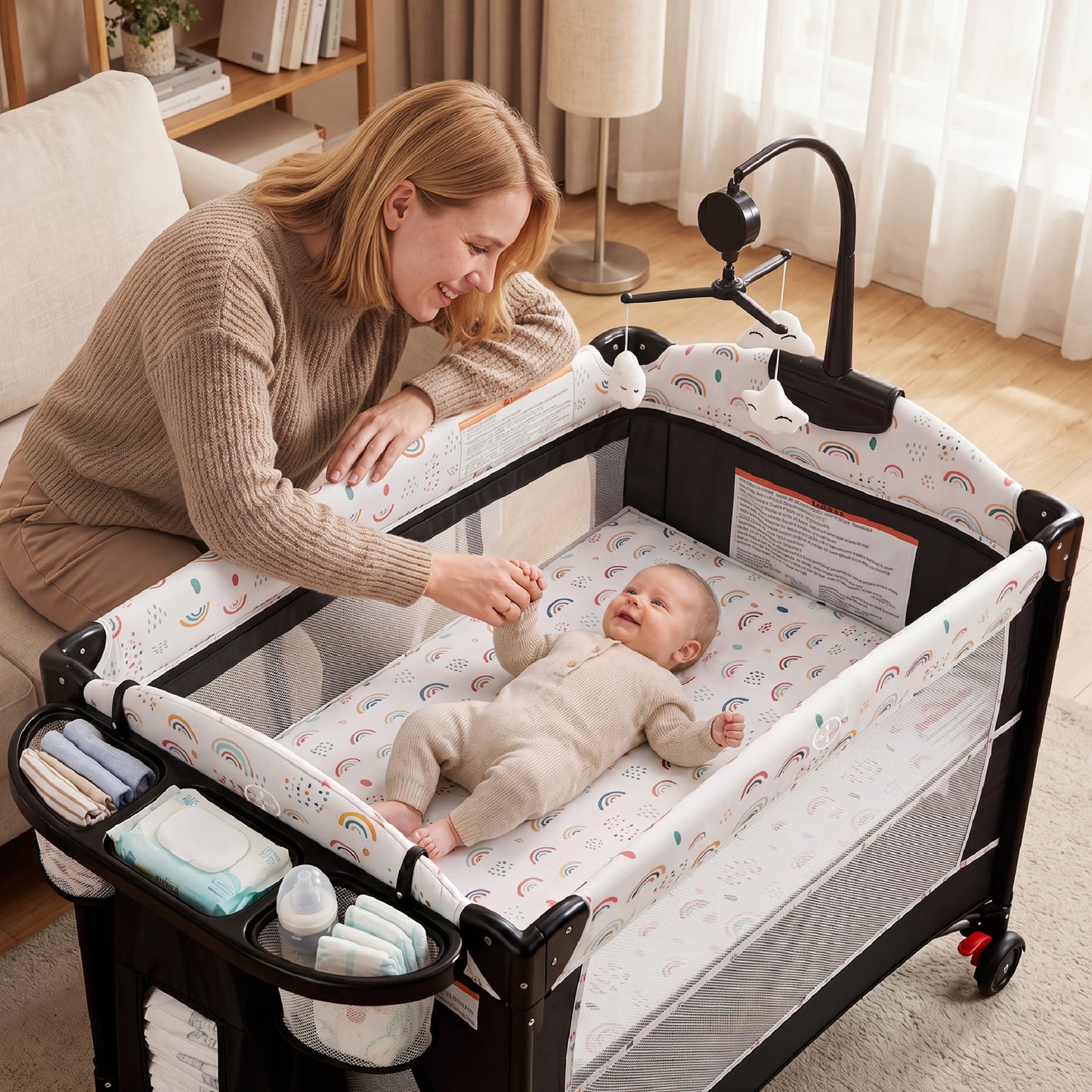 AILEEKISS 4-in-1 Portable Baby Play Yard with Changing Table for Newborn, Multicolor