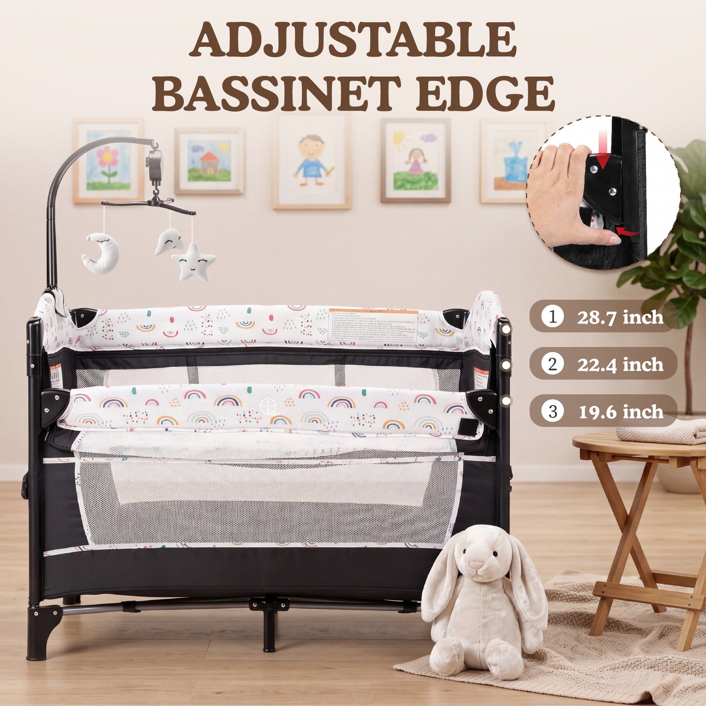 AILEEKISS 4-in-1 Portable Baby Play Yard with Changing Table for Newborn, Multicolor