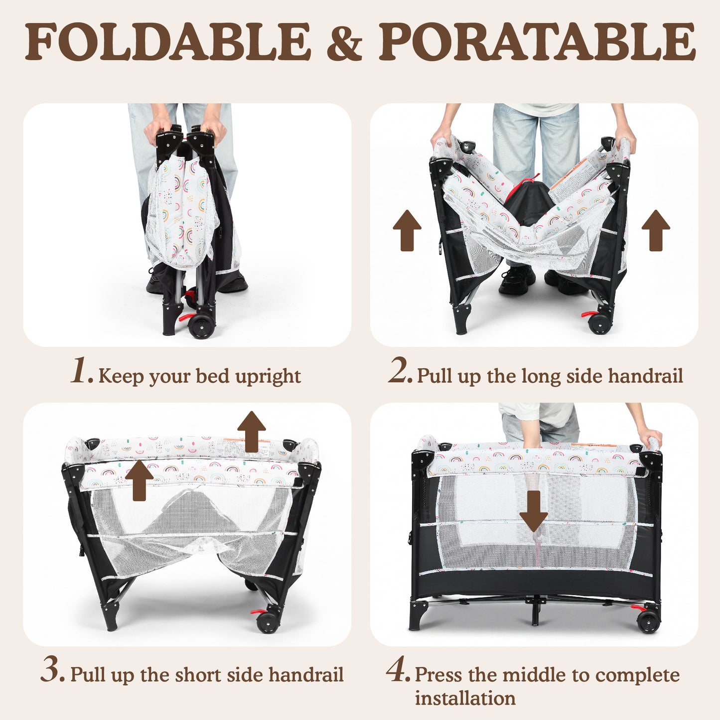 AILEEKISS 4-in-1 Portable Baby Play Yard with Changing Table for Newborn, Multicolor