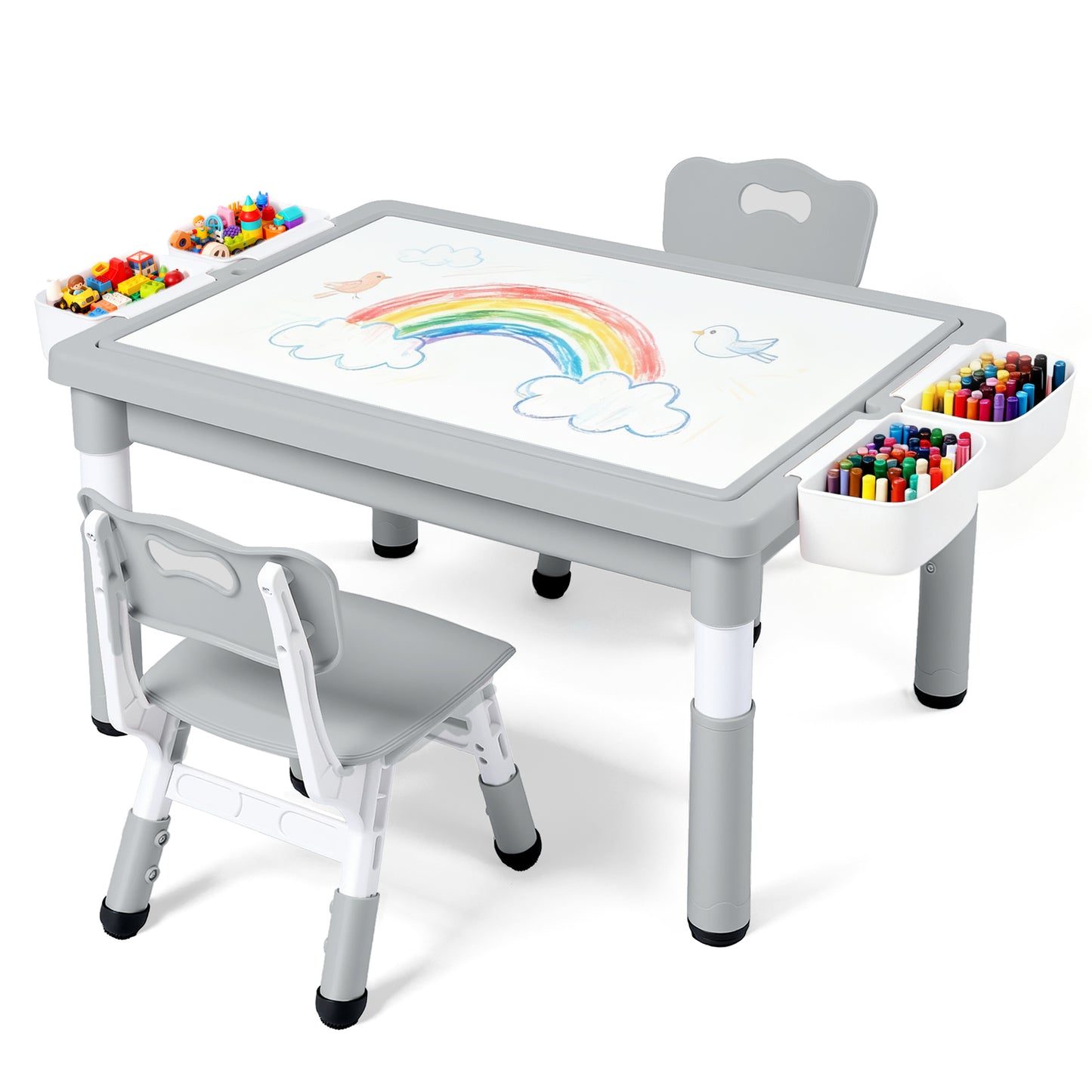 LINLUX Kids Table and Chair Set, 3 in 1 Activity Table for Children w/ Removable Tabletop, Gray