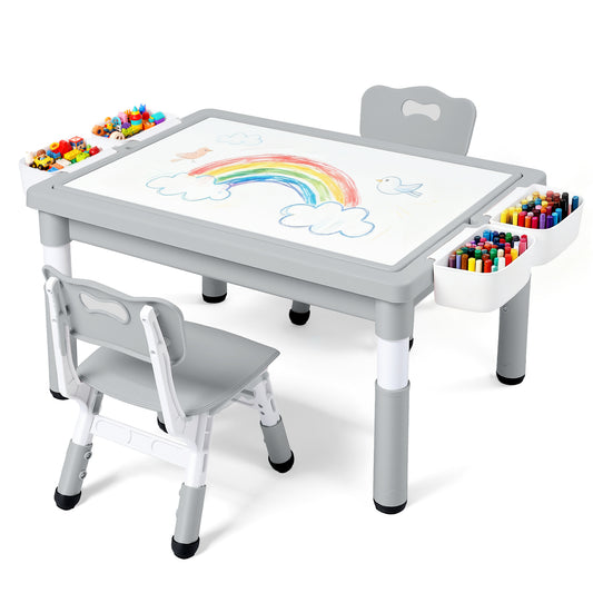 LINLUX Kids Table and Chair Set, 3 in 1 Activity Table for Children w/ Removable Tabletop, Gray