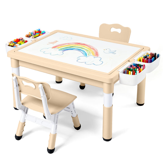 LINLUX Kids Table and Chair Set, 3 in 1 Activity Table for Children w/ Removable Tabletop, Khaki