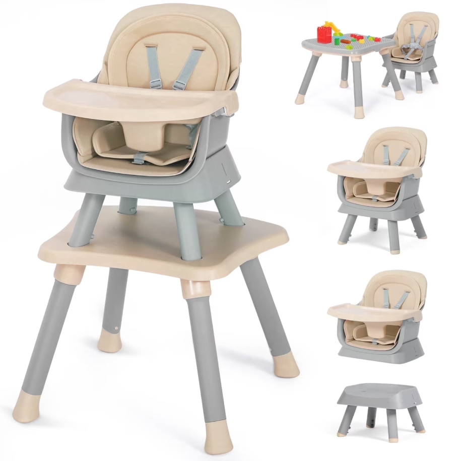 LINLUX 8 in 1 Convertible High Chair for Babies, Feeding Booster Seat for Toddlers, Coffee