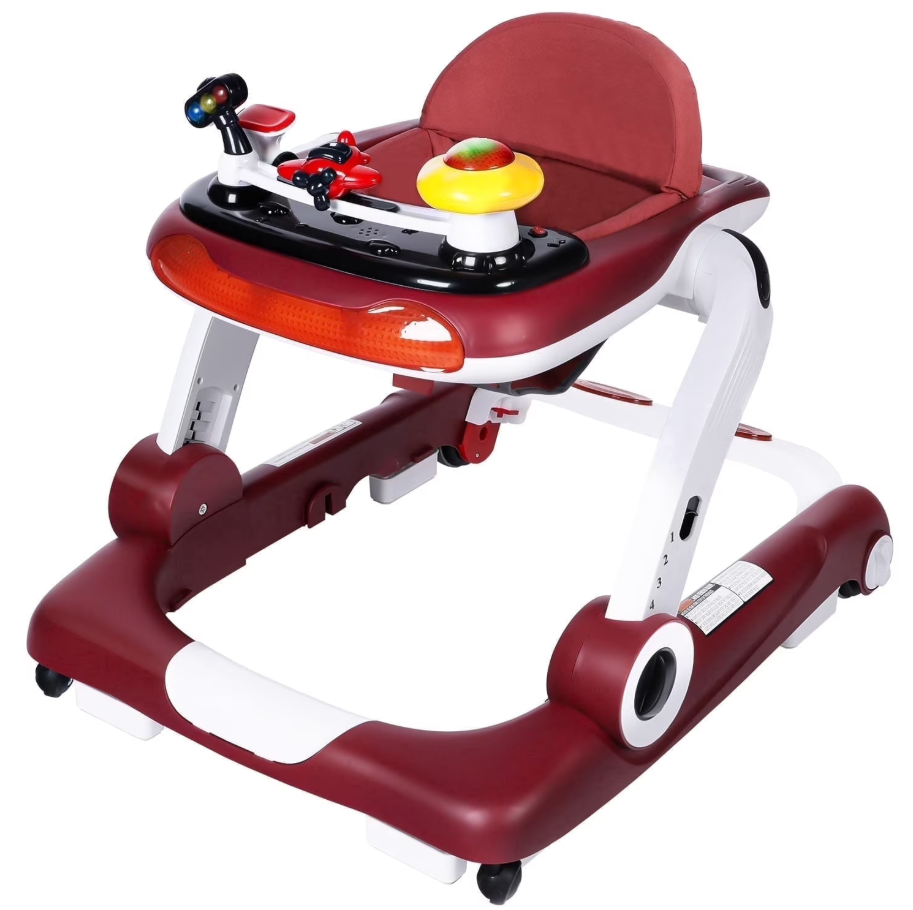 LINLUX Baby Walker w/ Music & Lights, Toddler Activity Walker w/ Seat, Red