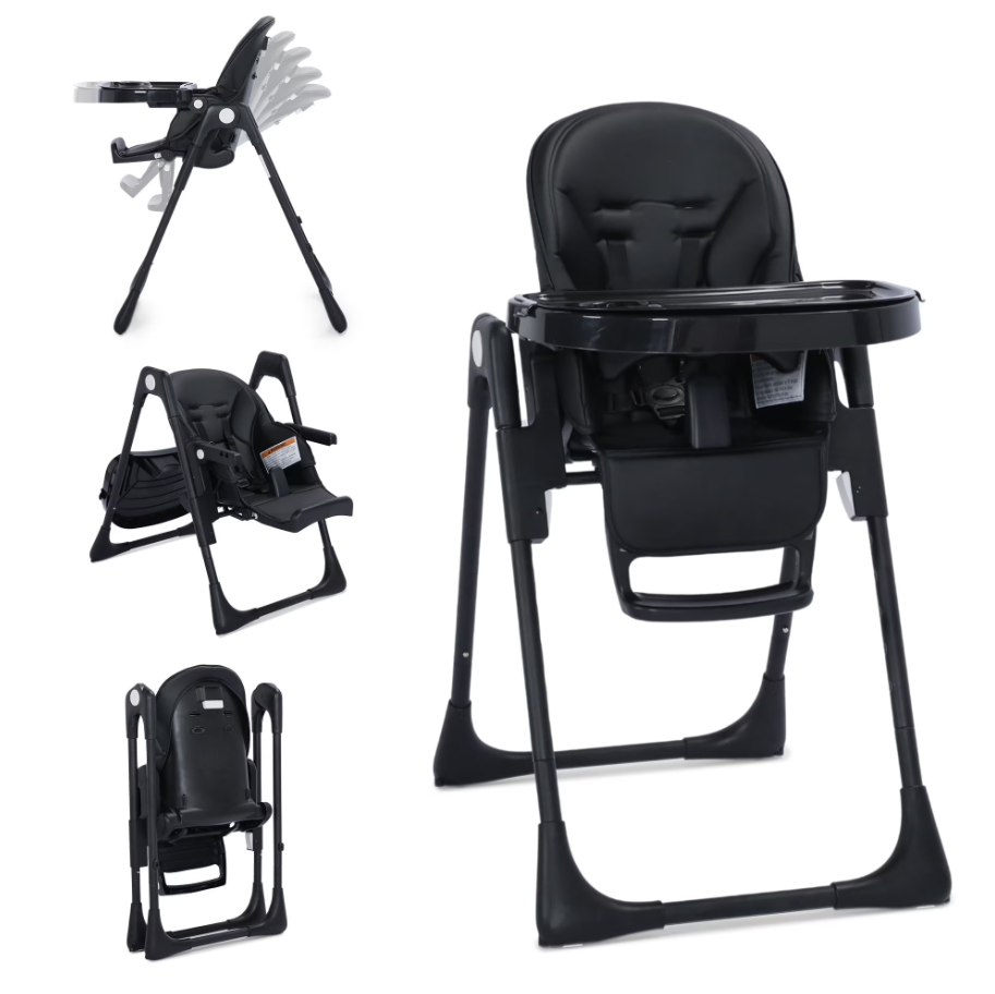 LINLUX Foldable Infant High Chair with Removable Double Trays, Portable Eating Chair, Black