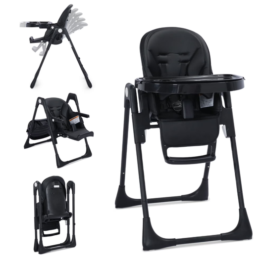 LINLUX Foldable Infant High Chair with Removable Double Trays, Portable Eating Chair, Black