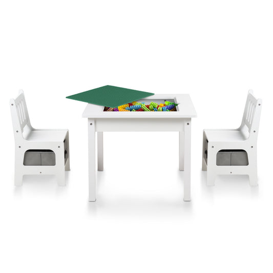 Kids Table and Chair Set, 2 in 1 Toddler Activity Table, Lego Block Play Table, White