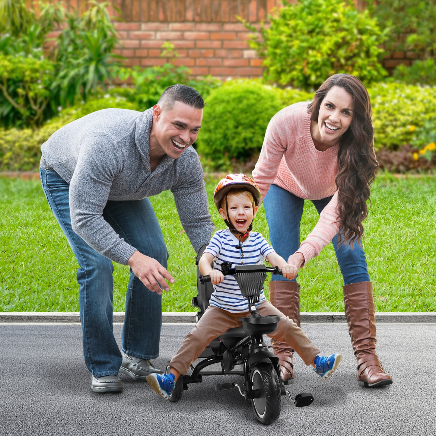 8-in-1 Kids' Tricycle Stroller, Toddler Bicycle Unisex Ride Trike 1-6 Years, Grey