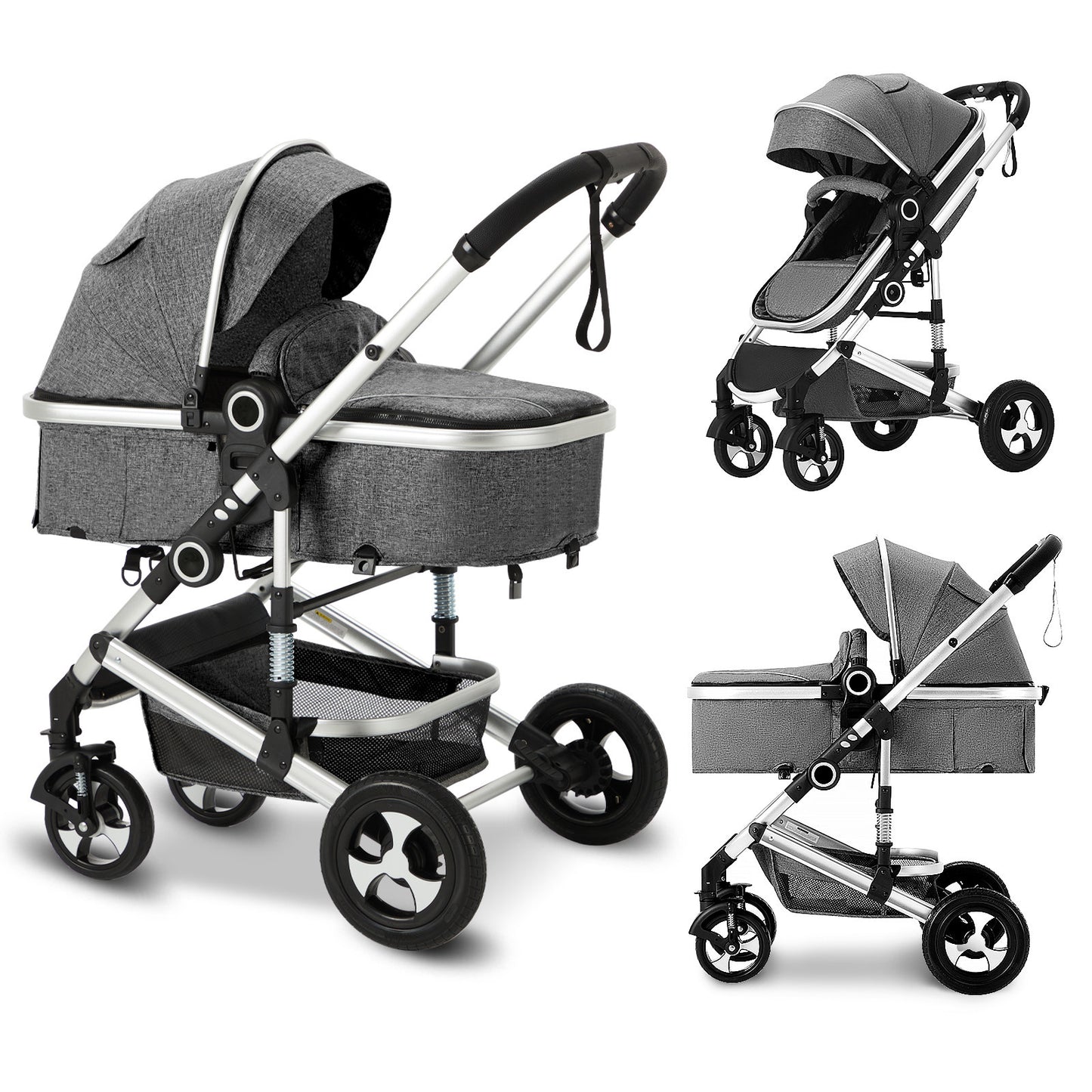 AILEEKISS 3 in 1 Convertible Baby Stroller, Unisex Folding Newborn Stroller with Big Seat, Dark Grey