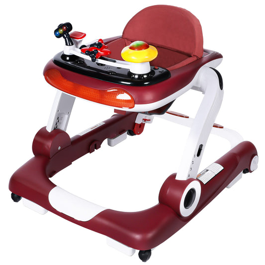 Baby Walker Activity Center, 5 in 1 Toddler Push Walker Bouncer Combo for Boys Girls, Red