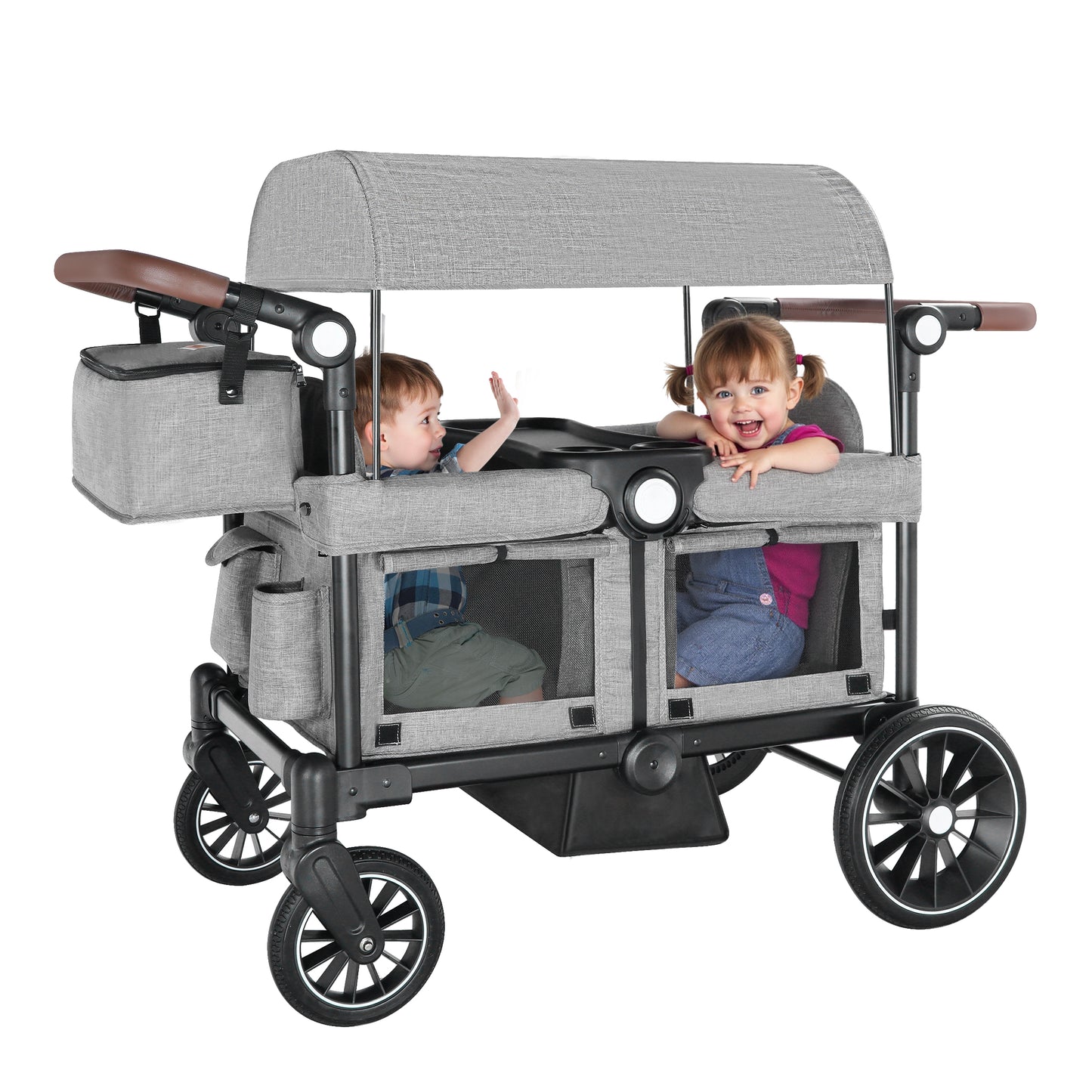 AILEEKISS Collapsible Wagon Stroller for 2 Toddlers with Adjustable Canopy, 44 Pounds, Grey