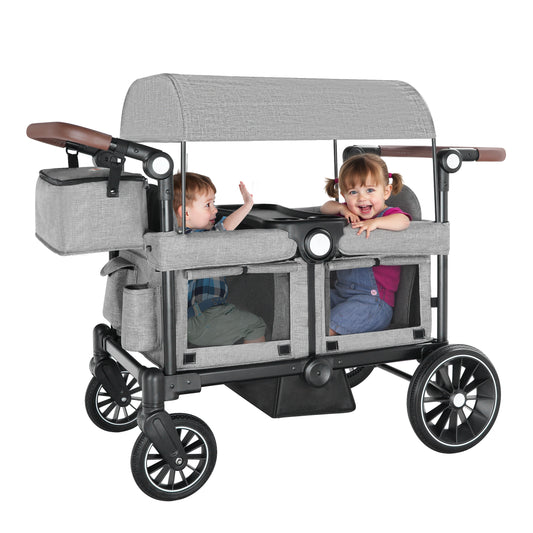 AILEEKISS Collapsible Wagon Stroller for 2 Toddlers with Adjustable Canopy, 44 Pounds, Grey