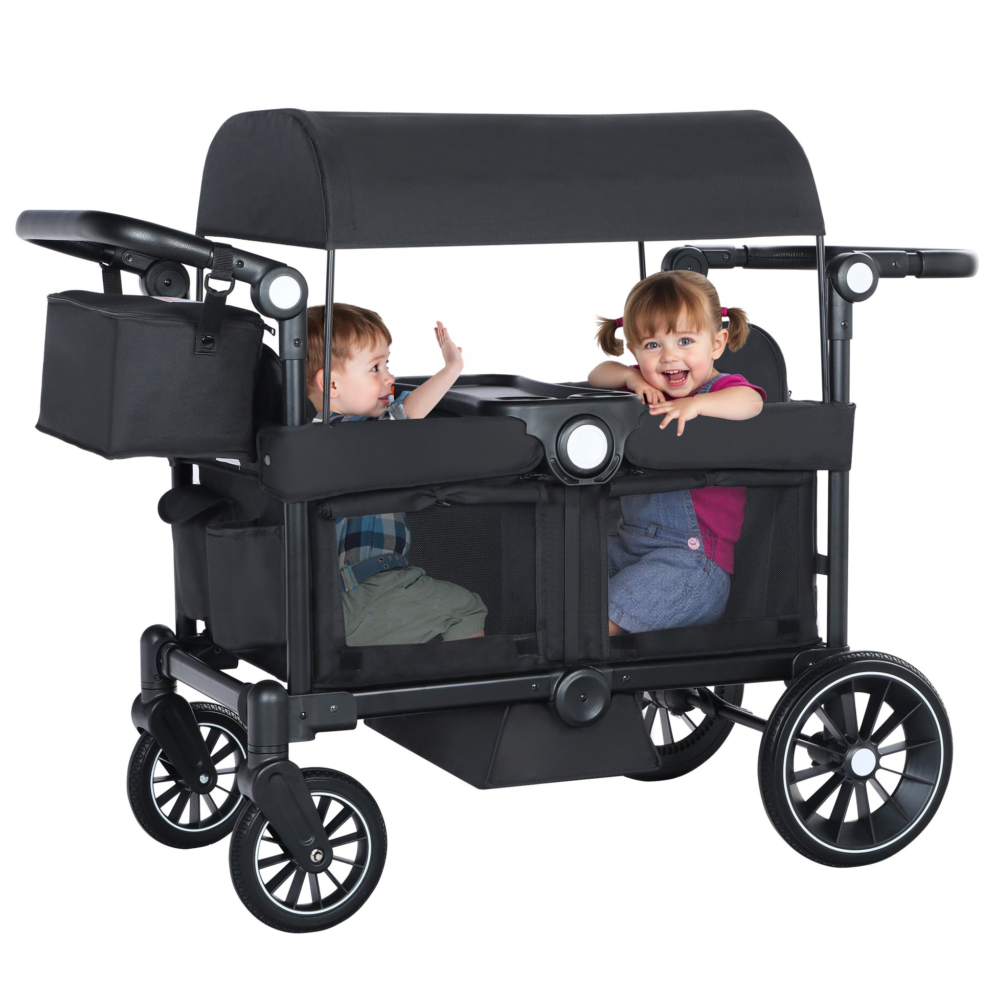 collapsible wagon stroller AILEEKISS Collapsible Wagon Stroller for 2 Toddlers with Adjustable Canopy, 44 Pounds, Black