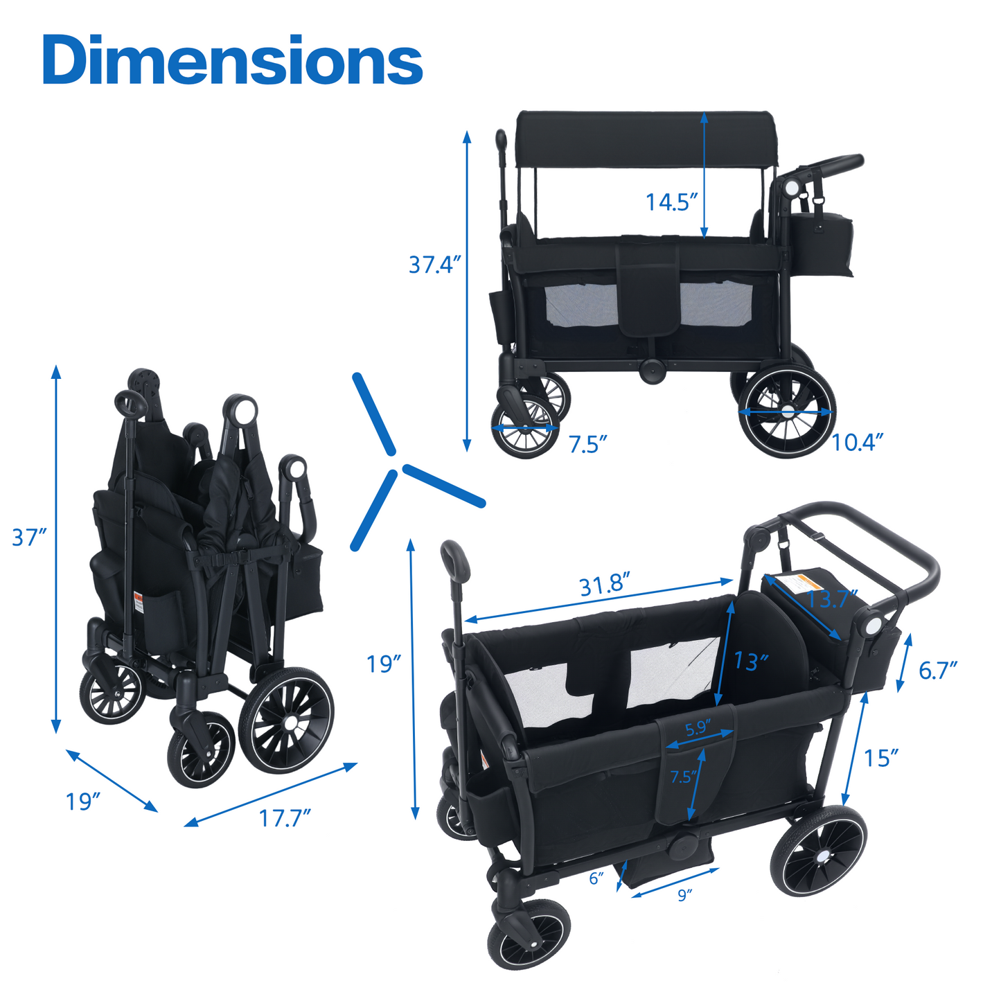 AILEEKISS 3-in-1 Wagon Stroller for 2 Toddlers, Collapsible Baby Wagon with Adjustable Handle, Black