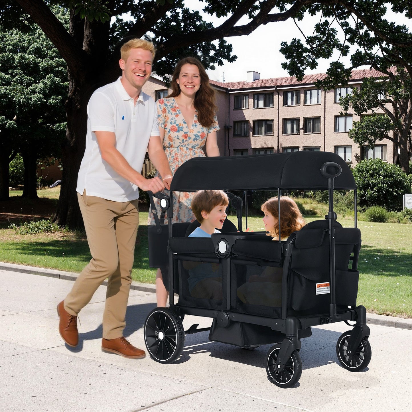 AILEEKISS 3-in-1 Wagon Stroller for 2 Toddlers, Collapsible Baby Wagon with Adjustable Handle, Black