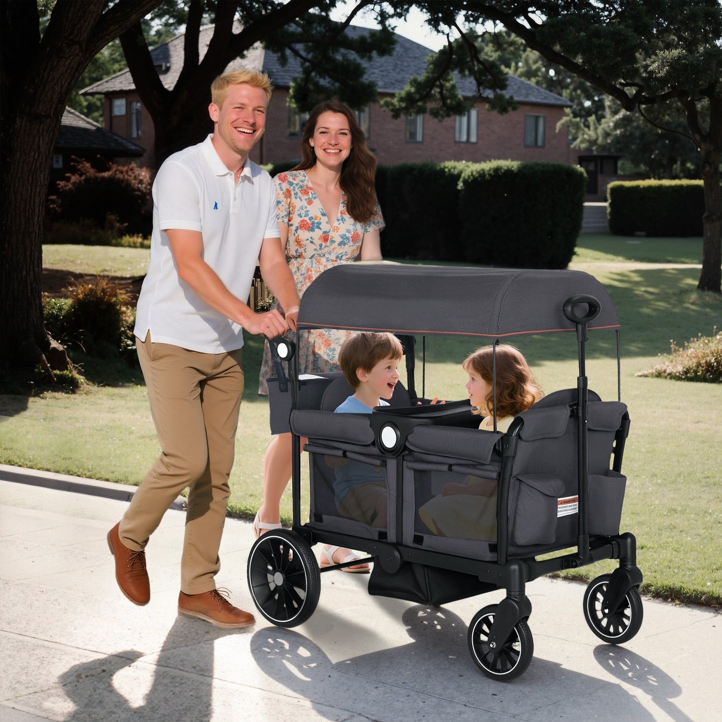 AILEEKISS 3-in-1 Wagon Stroller for 2 Toddlers, Collapsible Baby Wagon with Adjustable Handle, Grey