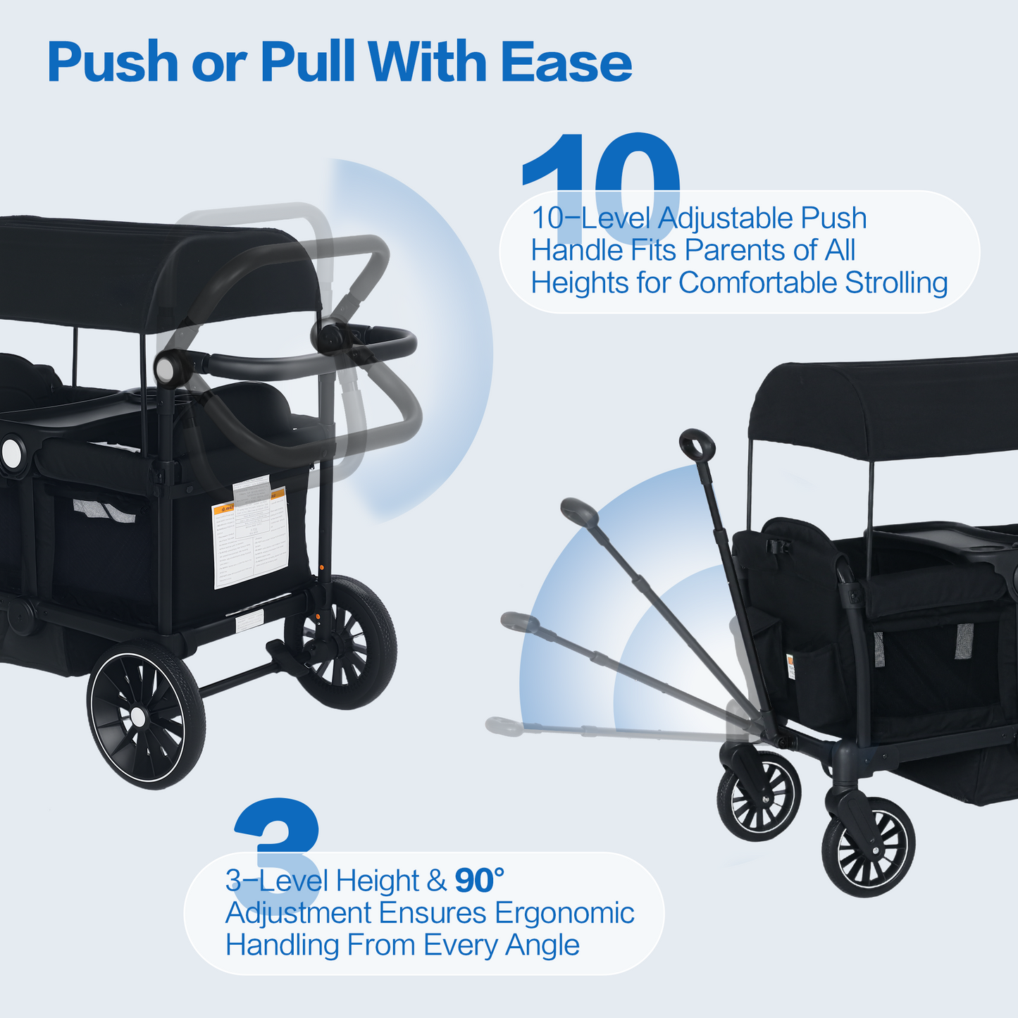 AILEEKISS 3-in-1 Wagon Stroller for 2 Toddlers, Collapsible Baby Wagon with Adjustable Handle, Black