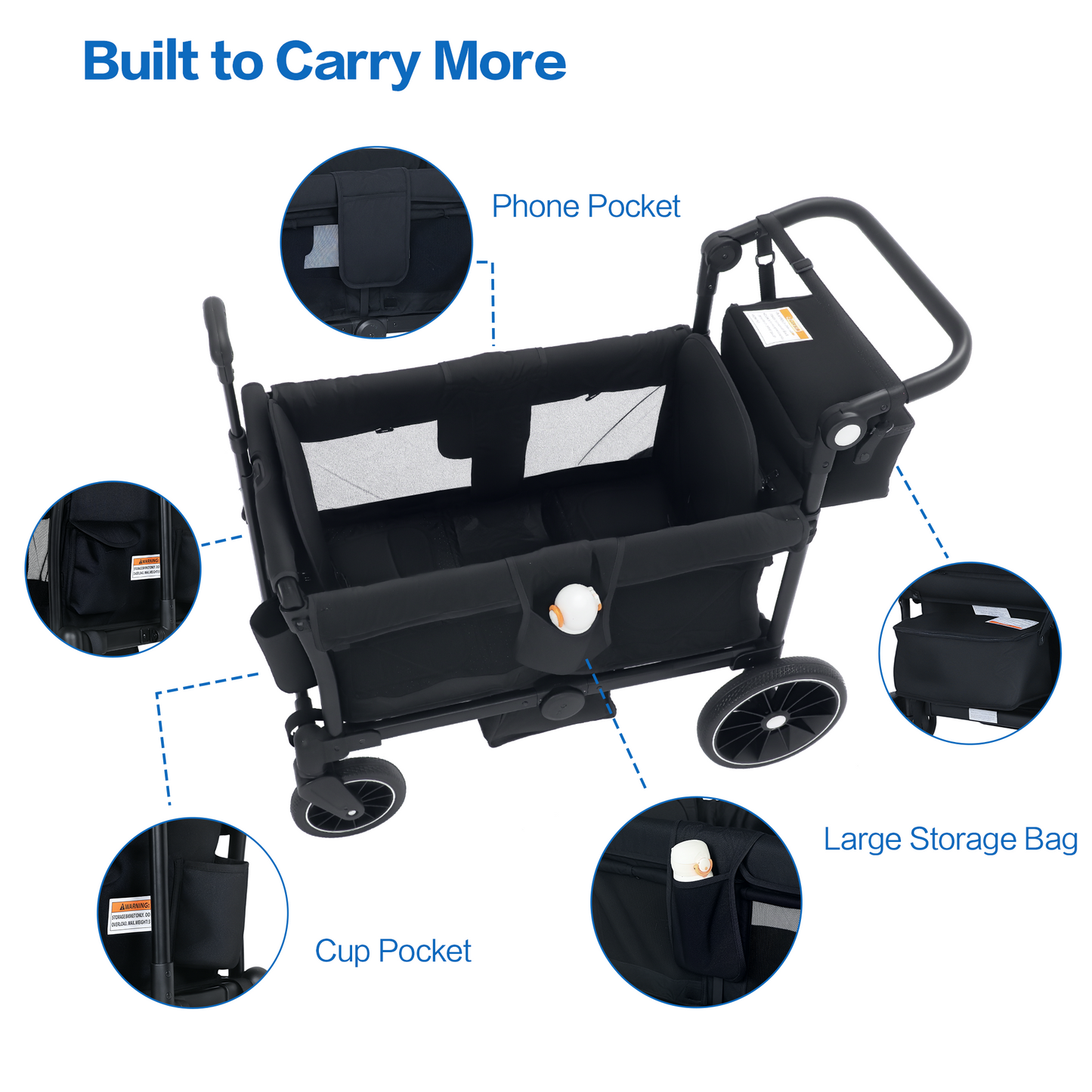 AILEEKISS 3-in-1 Wagon Stroller for 2 Toddlers, Collapsible Baby Wagon with Adjustable Handle, Black