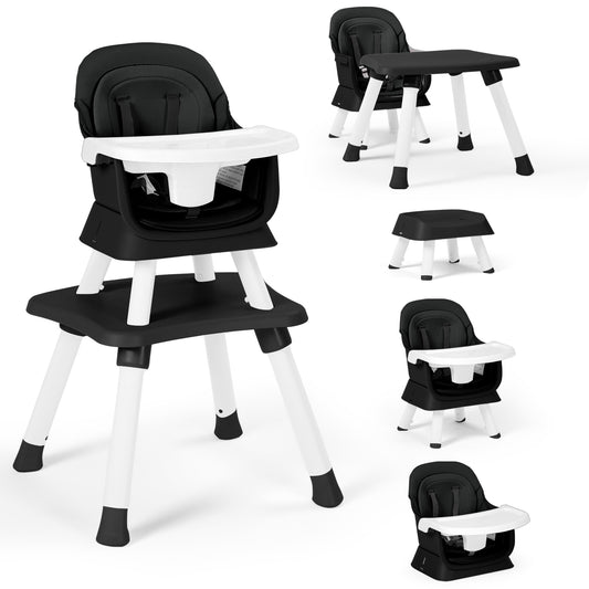 8 in 1 Baby High Chair,Toddler Dining Booster Seat/Kids Table & Chair Set/Building Block Table, Black