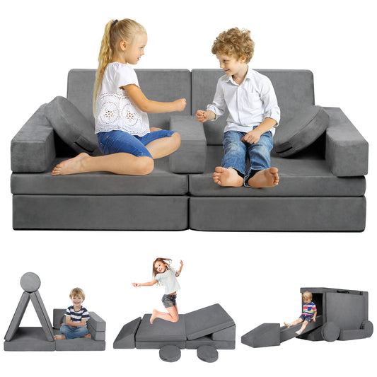 LINLUX 9 Pcs Kids Couch Sofa, Convertible Children Play Couch for Kids, Modular Sofa for Playroom