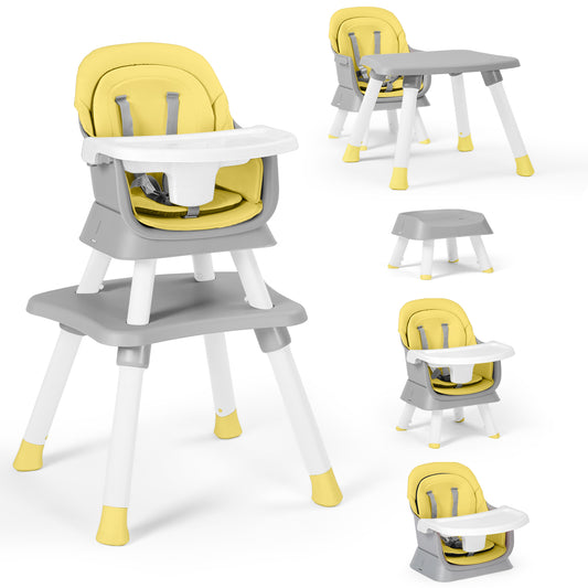 8 in 1 Baby High Chair, Toddler Dining Booster Seat for Eating, Yellow