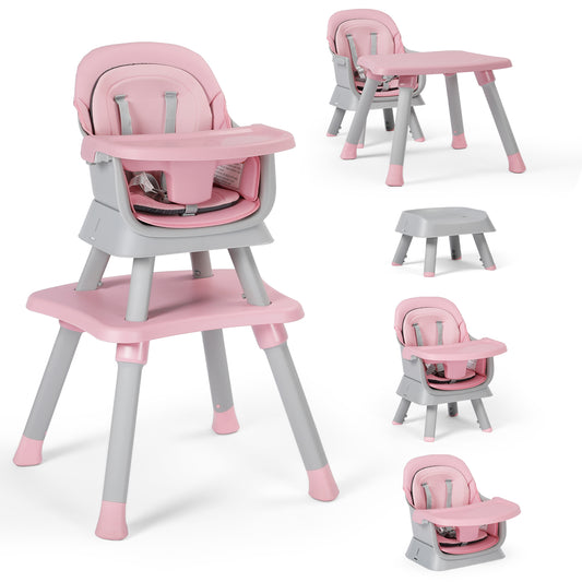 8 in 1 Baby High Chair, Toddler Dining Booster Seat/Kids Table & Chair Set/Building Block Table/Kids Stool, Pink