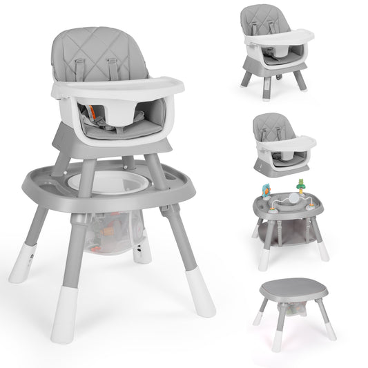 15 in 1 Baby High Chair, Toddler Dining Booster Seat w/Activity Center, Grey