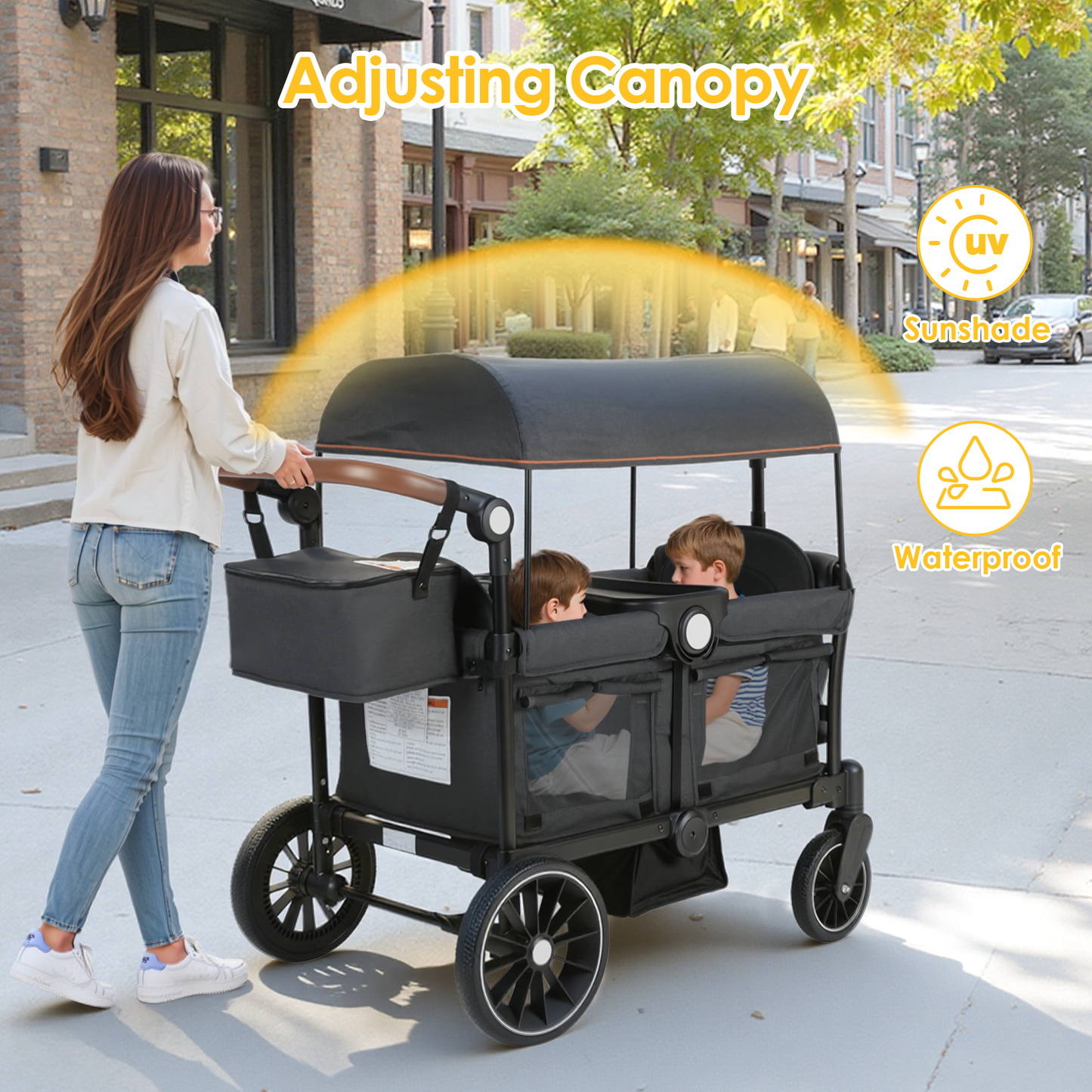 AILEEKISS 3-in-1 Wagon Stroller for 2 Toddlers, Collapsible Baby Wagon with Adjustable Handle, Grey