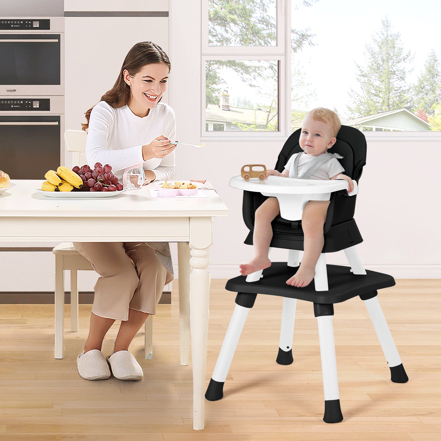 8 in 1 Baby High Chair,Toddler Dining Booster Seat/Kids Table & Chair Set/Building Block Table, Black